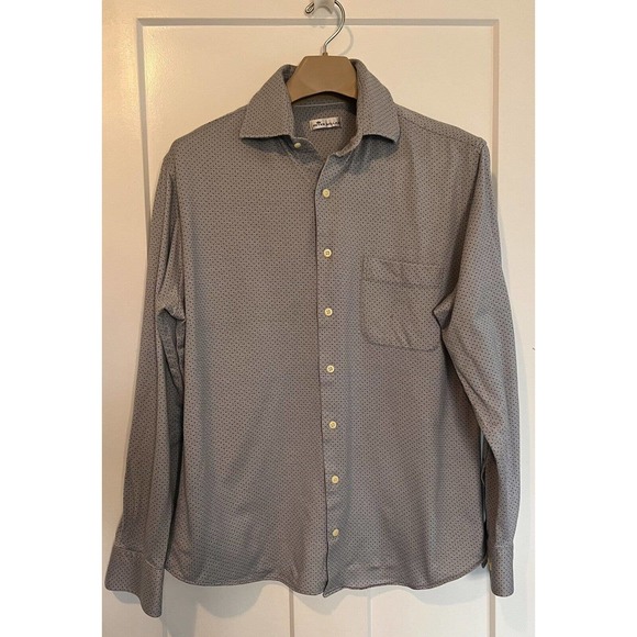 Peter Millar Men's L Button-Up Dress Shirt Gray/Blue + print 100% Cotton EUC‎ - Picture 1 of 8